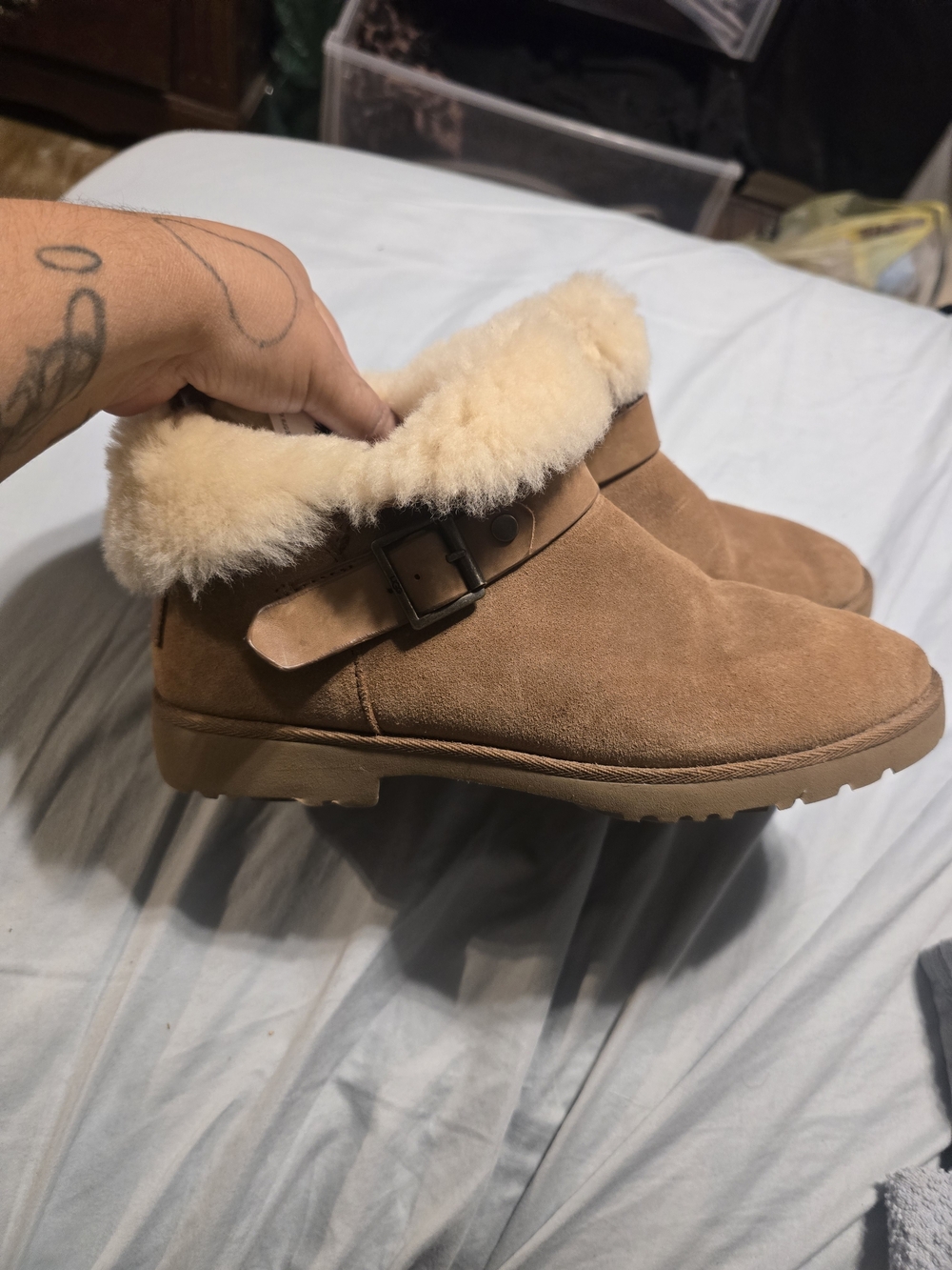 UGG Chestnut Suede Shearling Cuff Ankle Booties